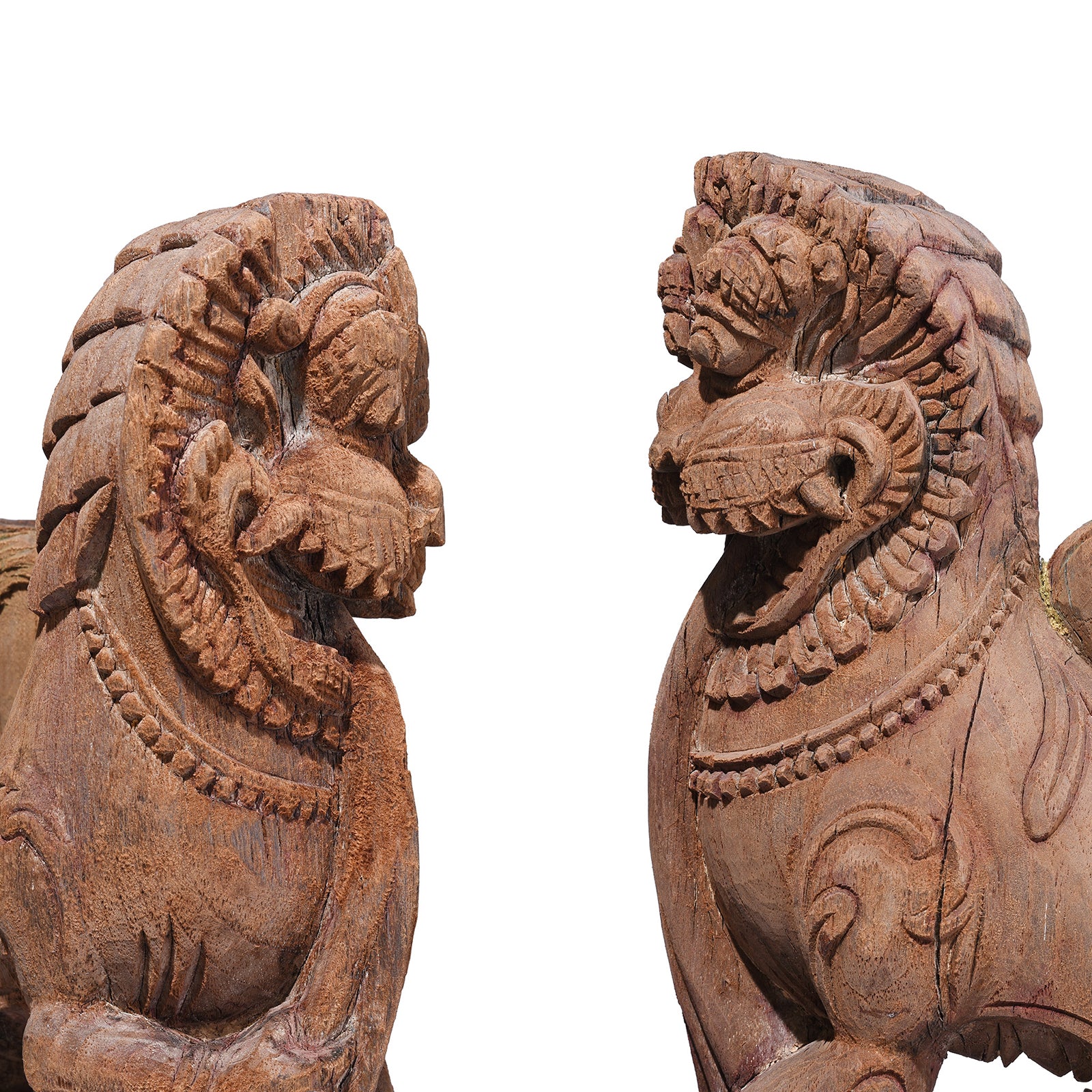 Antique Indian Carved Yali Figures On Stands | Indigo Antiques