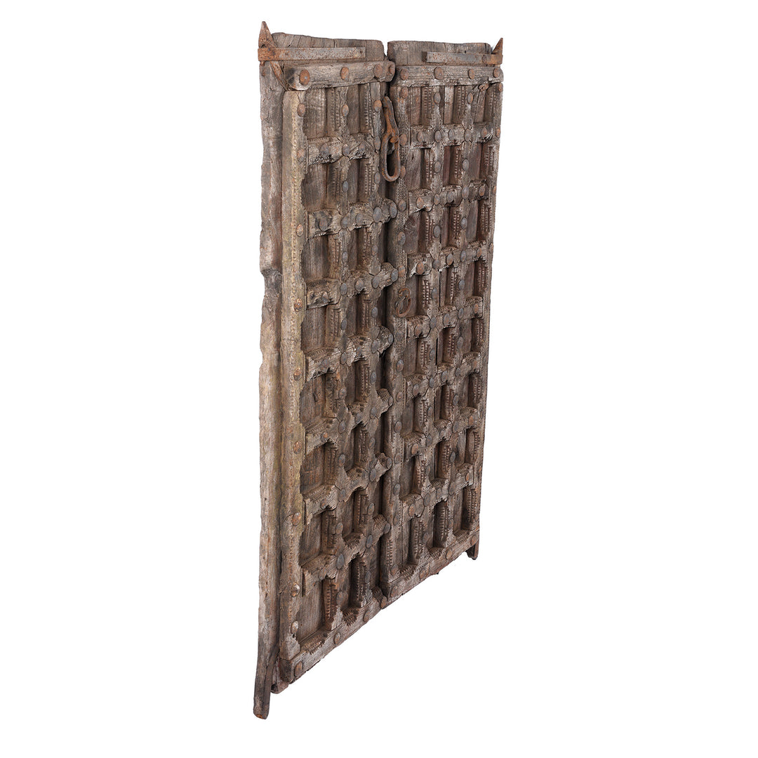 Angled View Of Antique Indian Carved Window Shutter
