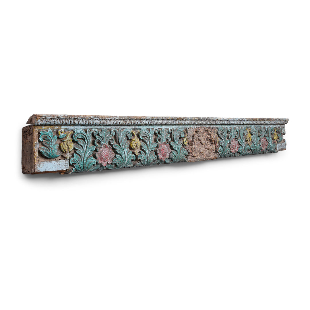 Angled View Of Antique Indian Carved Panel Of Ganesh | Indigo Antiques