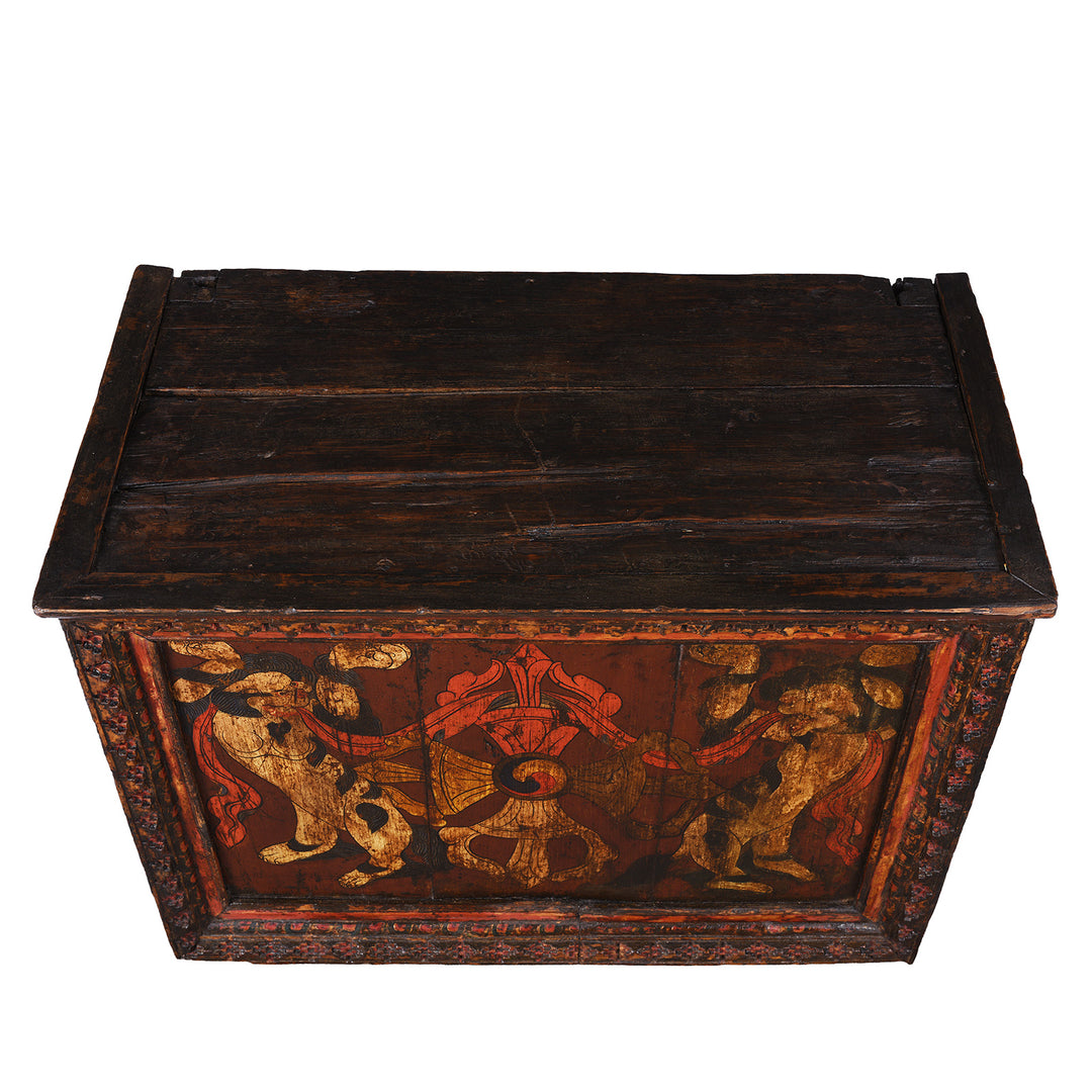 Top Down VIew Of Antique Tibetan Painted Side Table | Indigo Antiques