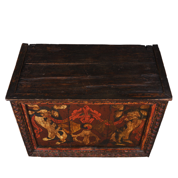 Top Down VIew Of Antique Tibetan Painted Side Table | Indigo Antiques