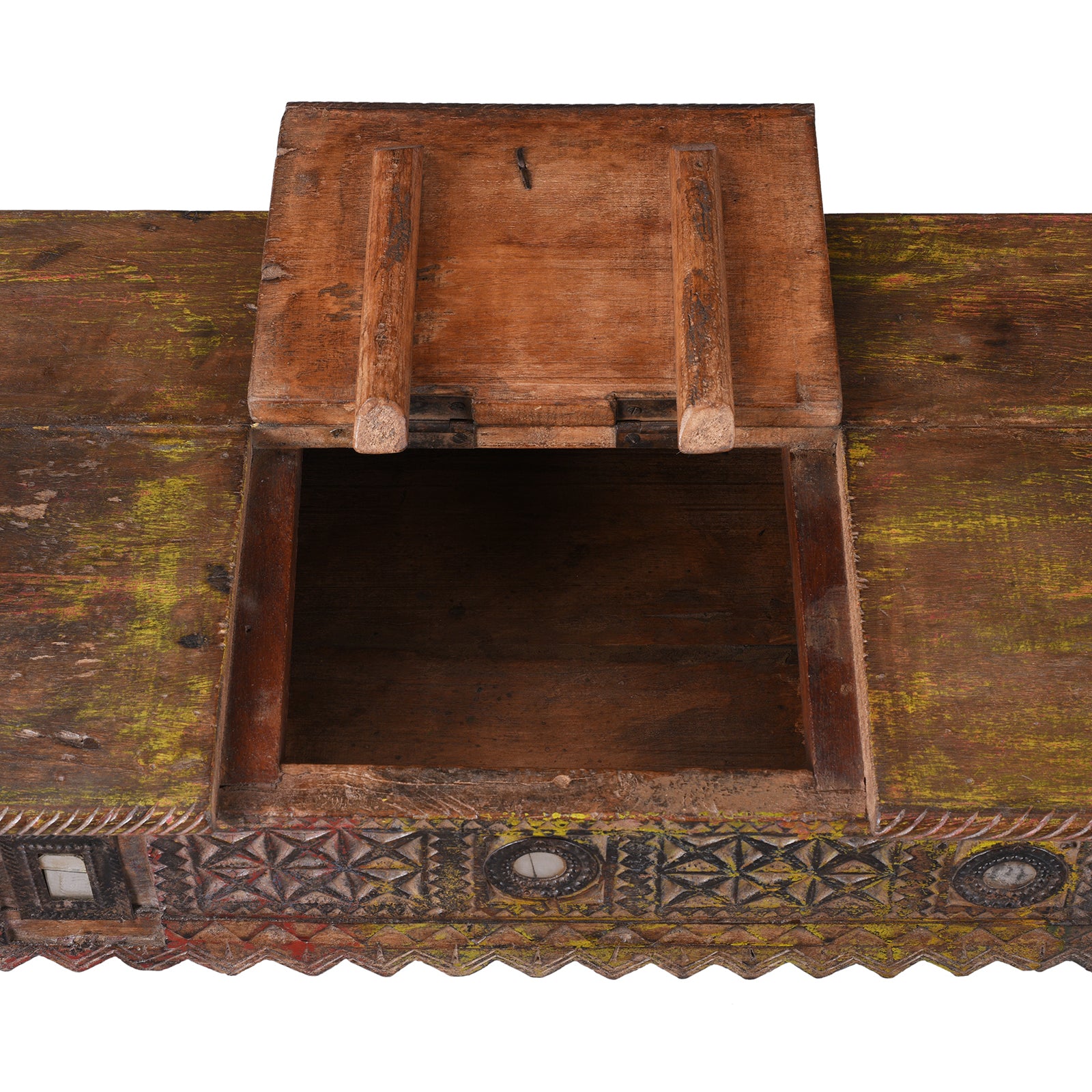 Hatch Detai From 19th Century Kutch Parinda Table With Carved Horse Heads And Mirror Inlay