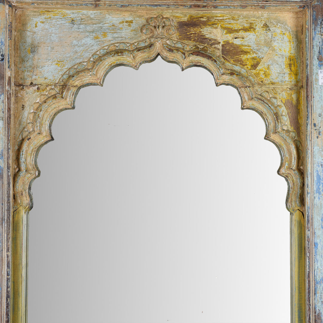 Arxh Detail From Antique Indian Painted Teak Arched Door Mirror | Indigo 
