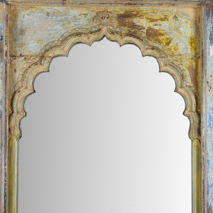 Arxh Detail From Antique Indian Painted Teak Arched Door Mirror | Indigo 