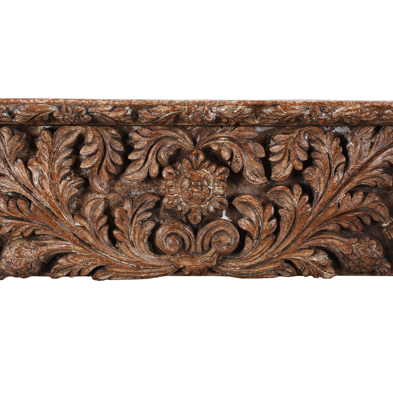 Carving Detail From Antique 19Th Century Kutchi Teak Door And Carved Frame With Wicket Door And Lime Washed Finish From Gujarat India