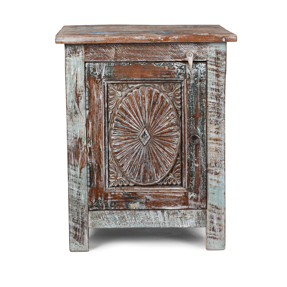 Left Opening Bedside Cabinet Made From Reclaimed Carved Teak | Indigo Antiques