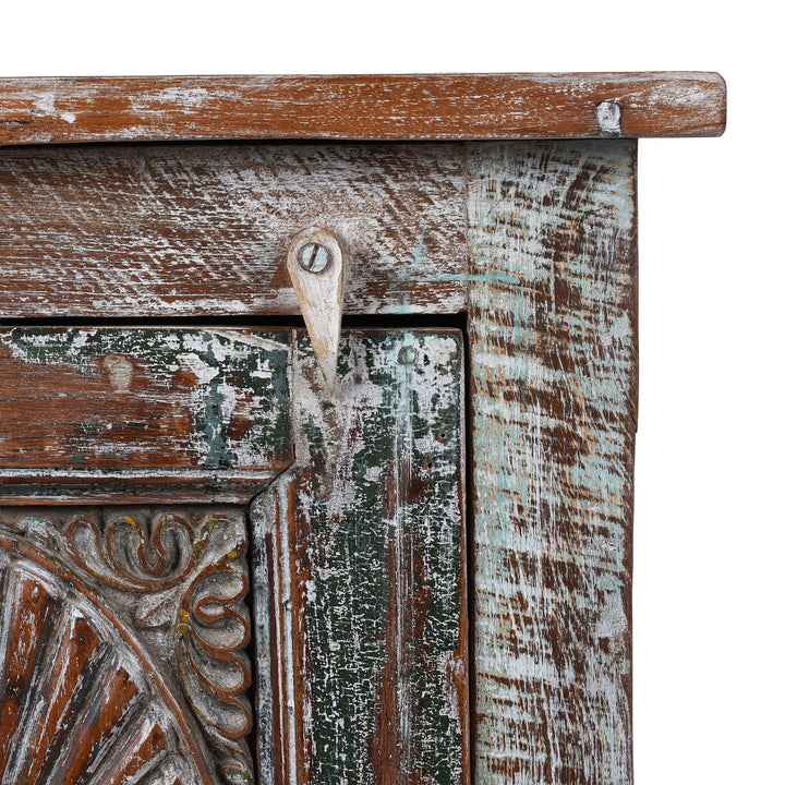 Corner Detail From Left Opening Bedside Cabinet Made From Reclaimed Carved Teak | Indigo Antiques