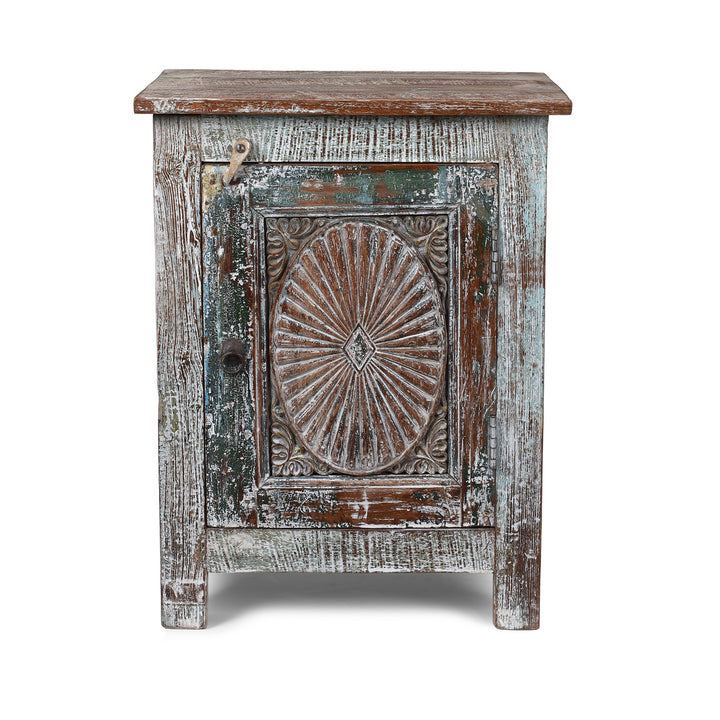 Right Opening Bedside Cabinet Made From Reclaimed Carved Teak | Indigo Antiques