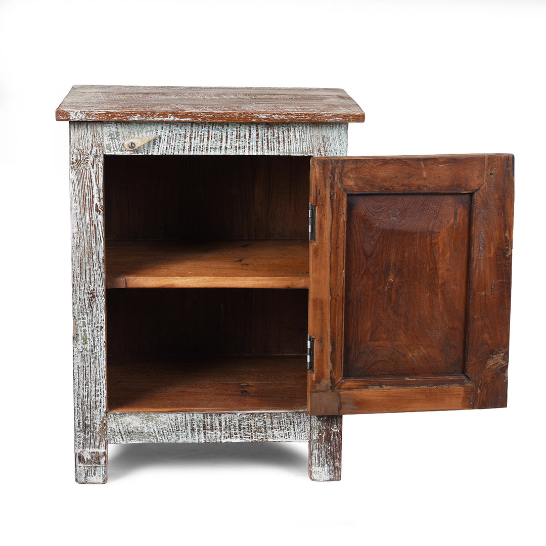 Interior Of Right Opening Bedside Cabinet Made From Reclaimed Carved Teak | Indigo Antiques