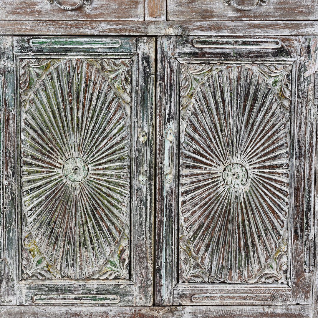 Doors Detail From Reclaimed Teak Side Cabinet With Painted Finish | Indigo Antiques