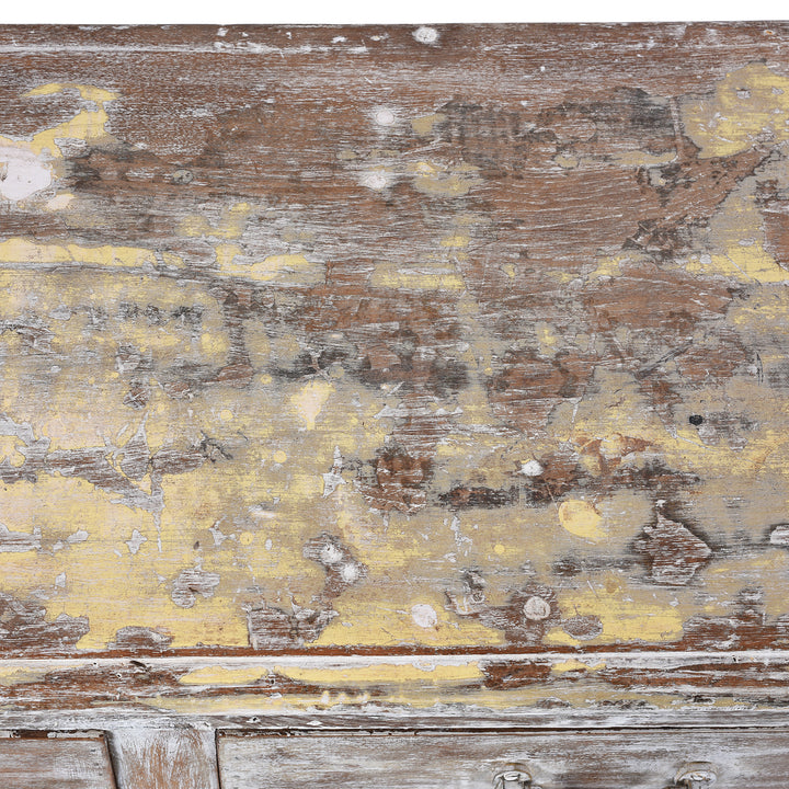 Surface Detail From Reclaimed Teak Side Cabinet With Painted Finish | Indigo Antiques