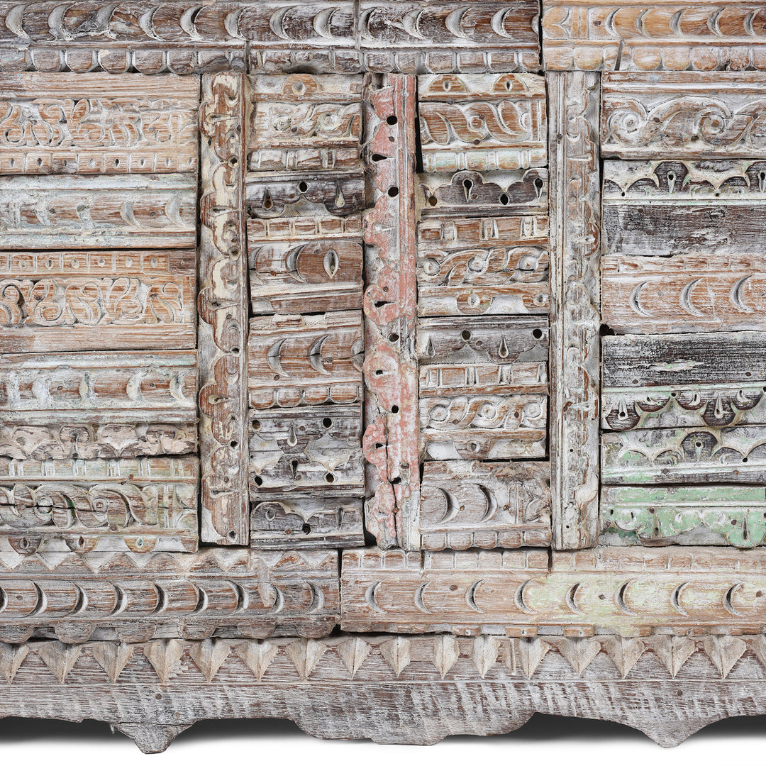 Carving Detail From Indian Blanket Chest Made From Reclaimed Teak | Indigo Antiques