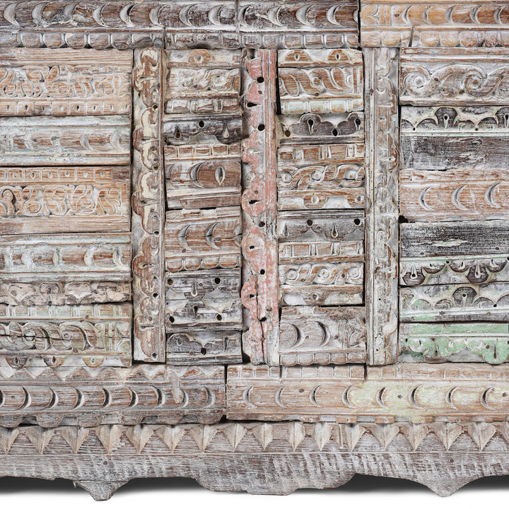 Carving Detail From Indian Blanket Chest Made From Reclaimed Teak | Indigo Antiques