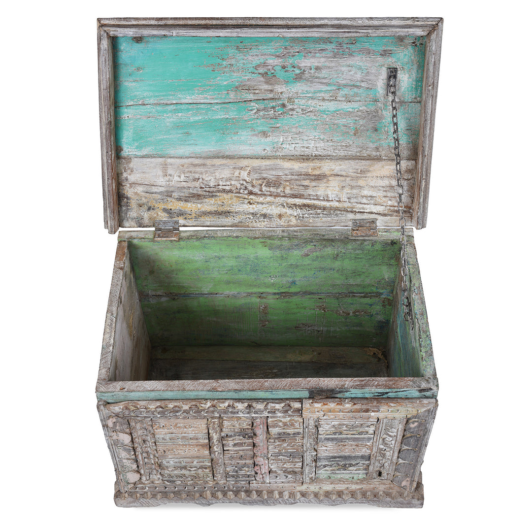 Interior Of Indian Blanket Chest Made From Reclaimed Teak | Indigo Antiques