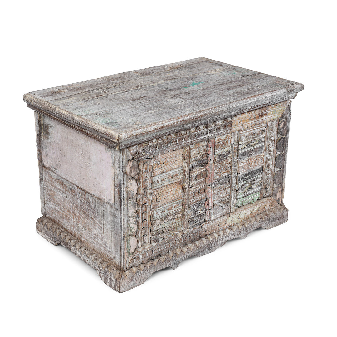 Angled VIew Of Indian Blanket Chest Made From Reclaimed Teak | Indigo Antiques