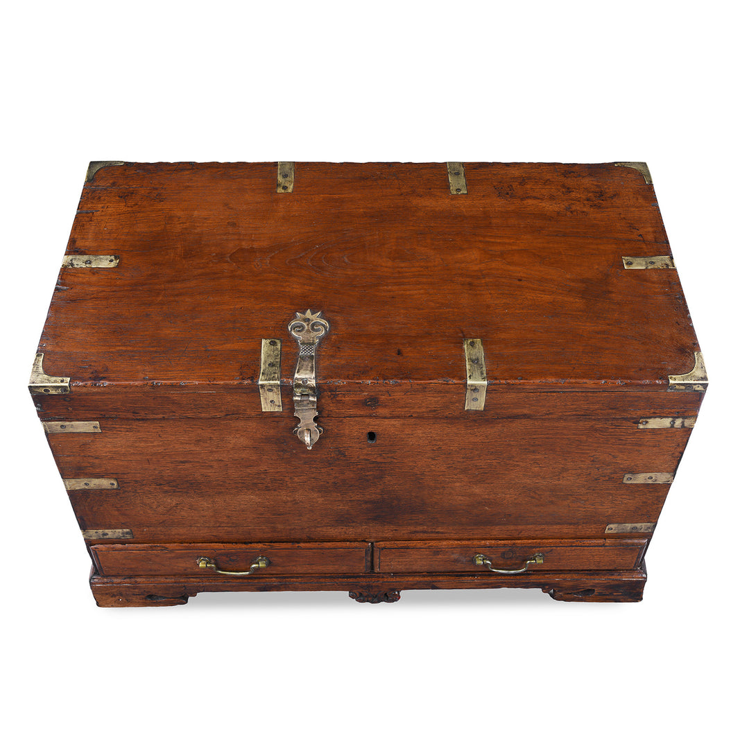 Top Down View Of Antique Indian Brass Bound Teak Chest | Indigo Antiques