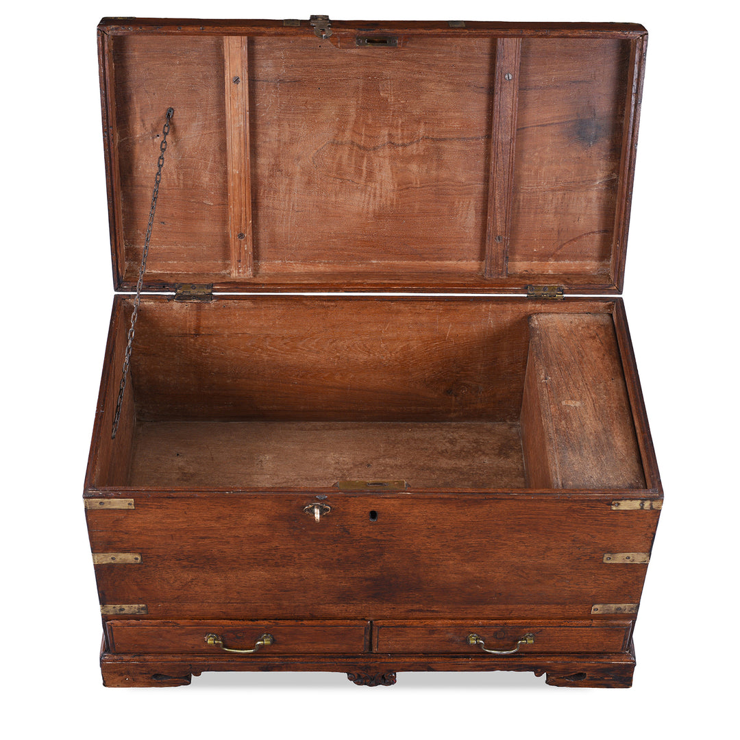Interior Of Antique Indian Brass Bound Teak Chest | Indigo Antiques