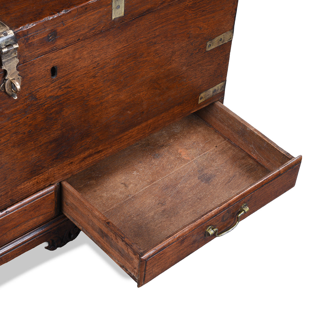 Drawer Detail From Antique Indian Brass Bound Teak Chest | Indigo Antiques