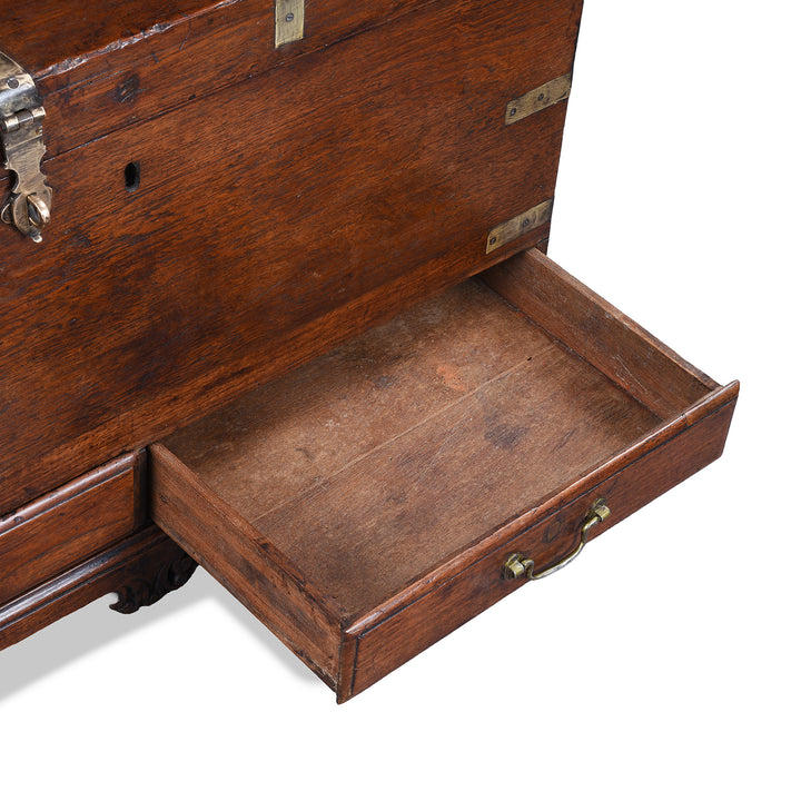 Drawer Detail From Antique Indian Brass Bound Teak Chest | Indigo Antiques