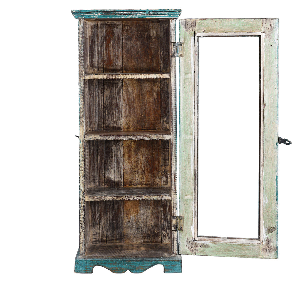 Open View Of Painted Teak Glazed Tall Wall Cabinet  | Indigo Antiques