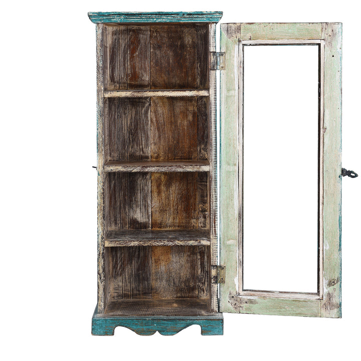 Open View Of Painted Teak Glazed Tall Wall Cabinet  | Indigo Antiques