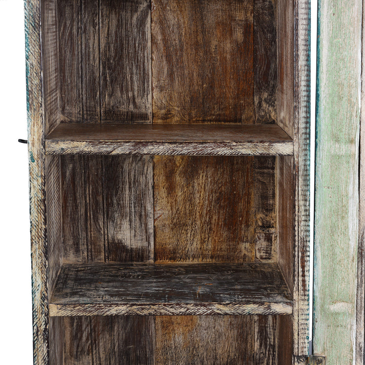 Interior Detail From Painted Teak Glazed Tall Wall Cabinet  | Indigo Antiques