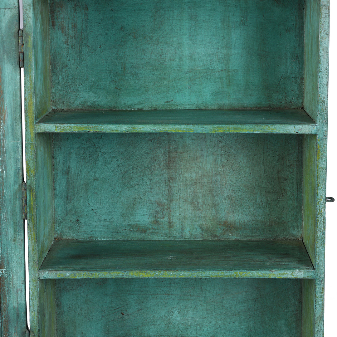 Interior Detail From Painted Teak Glazed Tall Wall Cabinet  | Indigo Antiques