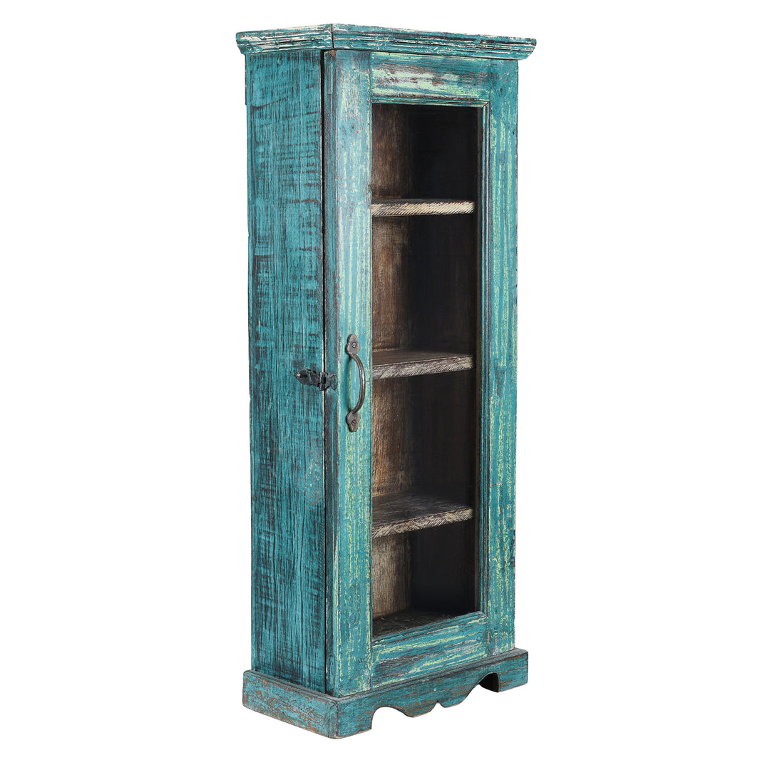 Angled VIew Of Painted Teak Glazed Tall Wall Cabinet  | Indigo Antiques