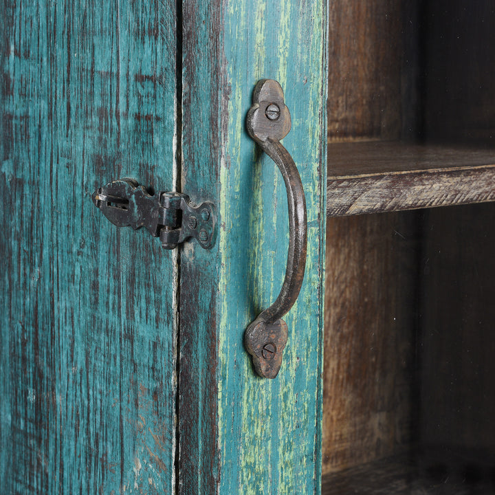 Latch Detail From Painted Teak Glazed Tall Wall Cabinet  | Indigo Antiques
