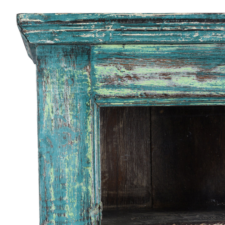 Corner Detail From Painted Teak Glazed Tall Wall Cabinet  | Indigo Antiques