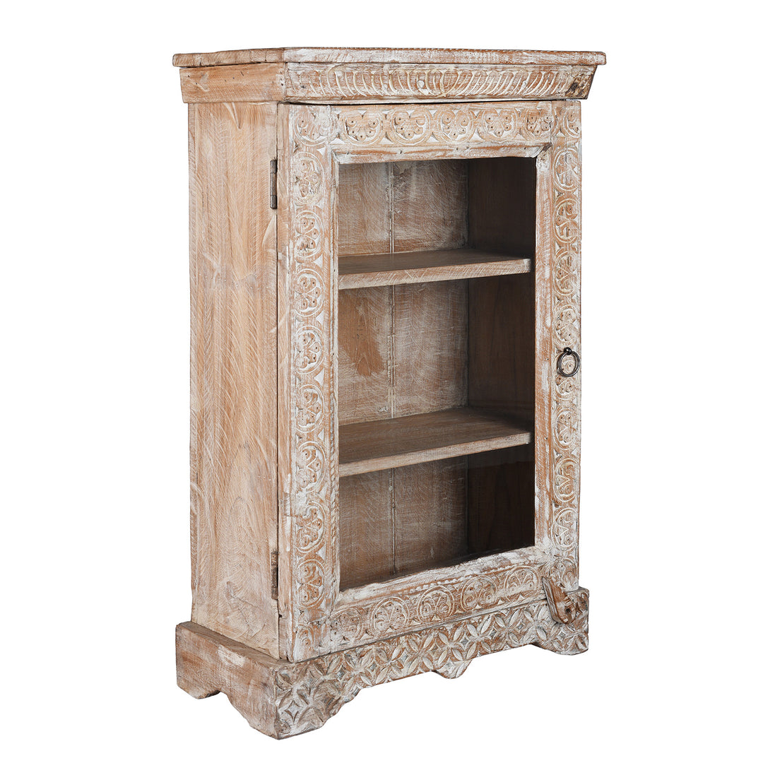 Angled View Of Reclaimed Indian Carved Wall Cabinet | Indigo Antiques