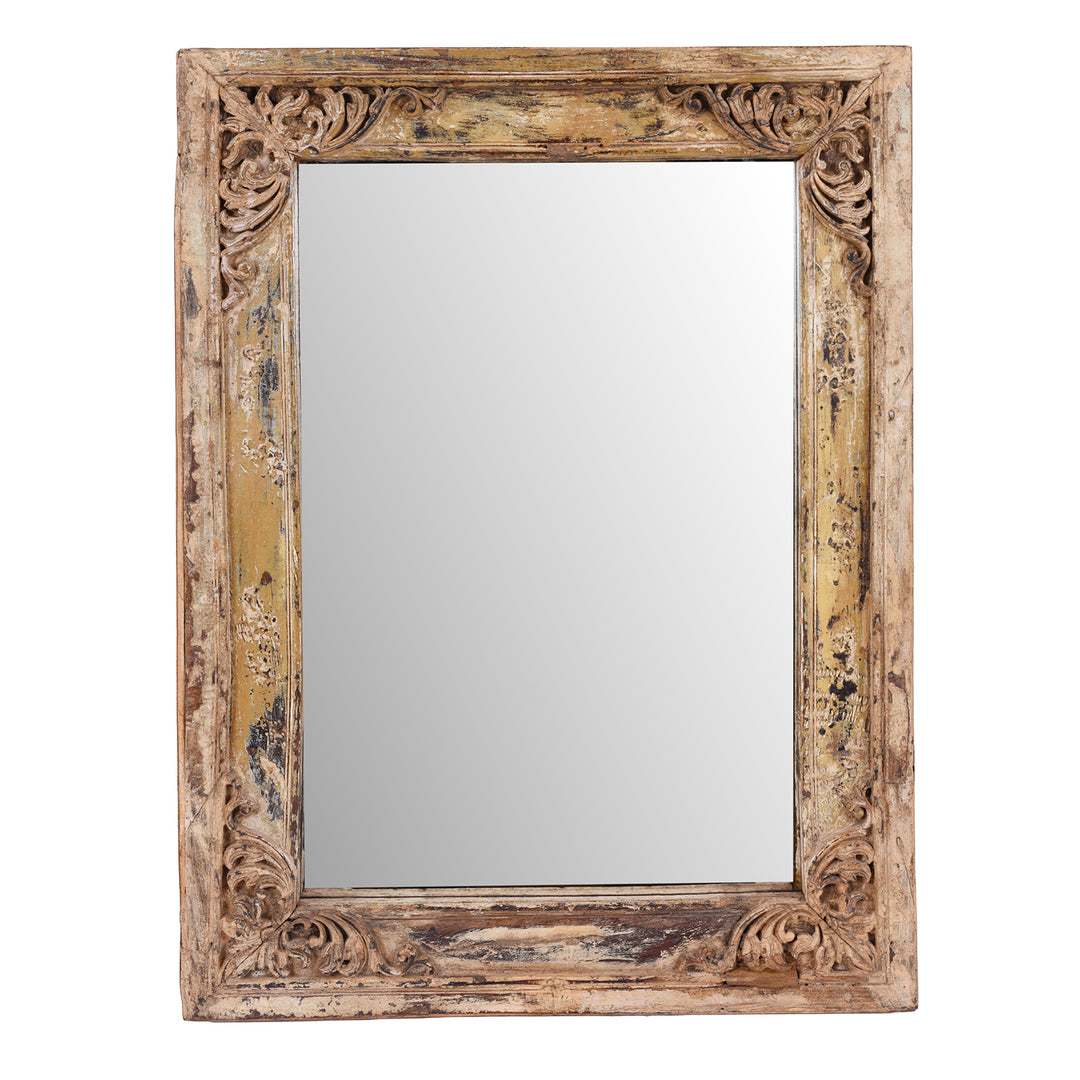 Portrait View Of Antique Indian Cream Painted Mirror | Indigo Antiques