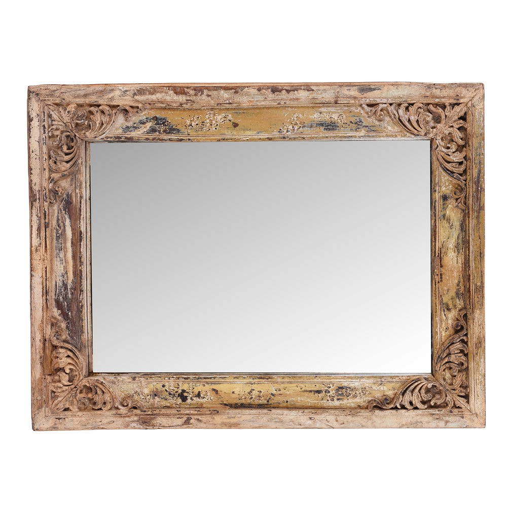 Landscape View Of Antique Indian Cream Painted Mirror | Indigo Antiques