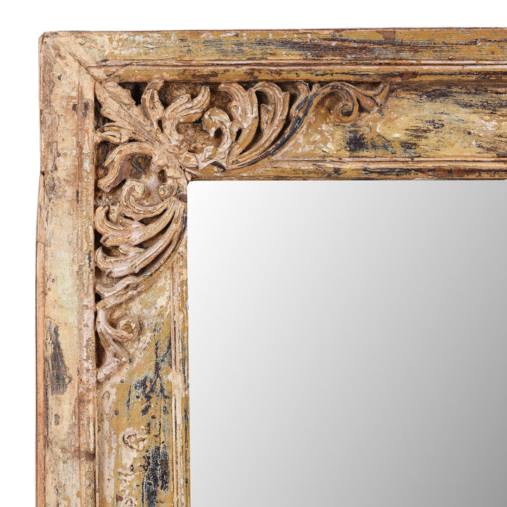 Corner Detail From Antique Indian Cream Painted Mirror | Indigo Antiques