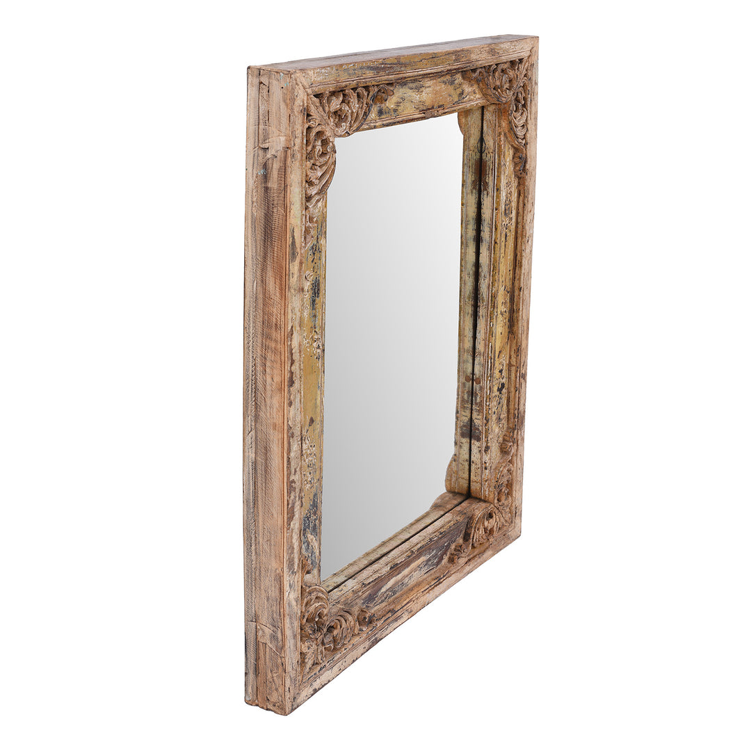 Angled VIew Of Antique Indian Cream Painted Mirror | Indigo Antiques