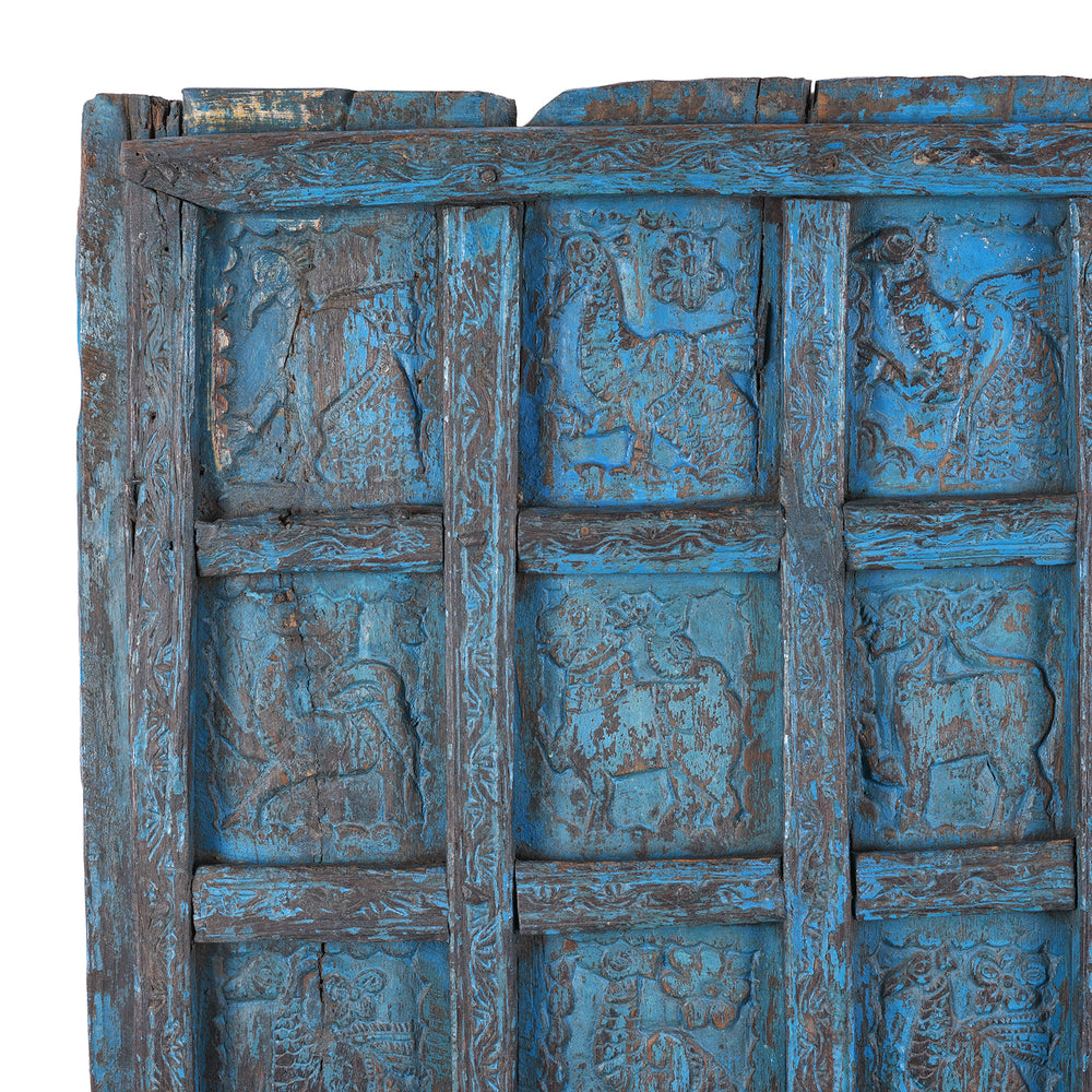 Corner Detail From Antique Indian Blue Painted Tribal Door | Indigo Antiques