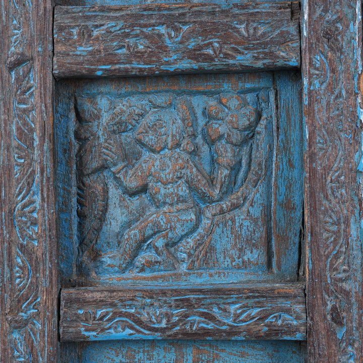 Carving Detail From Antique Indian Blue Painted Tribal Door | Indigo Antiques