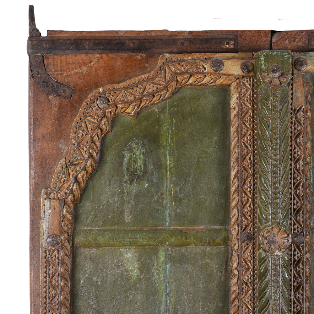 Corner Detail From Antique Indian Painted Bikaner Door | Indigo Antiques