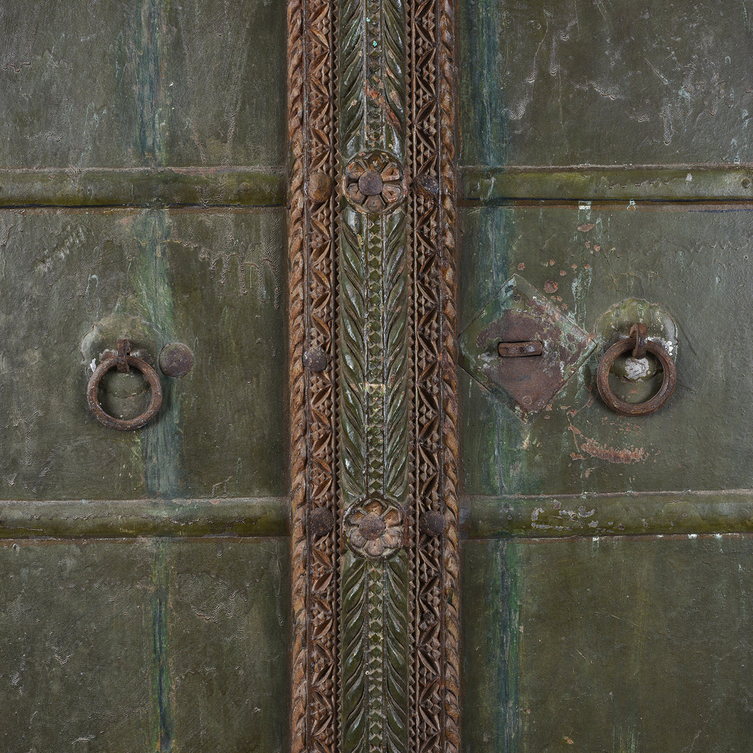 Handles Detail From Antique Indian Painted Bikaner Door | Indigo Antiques
