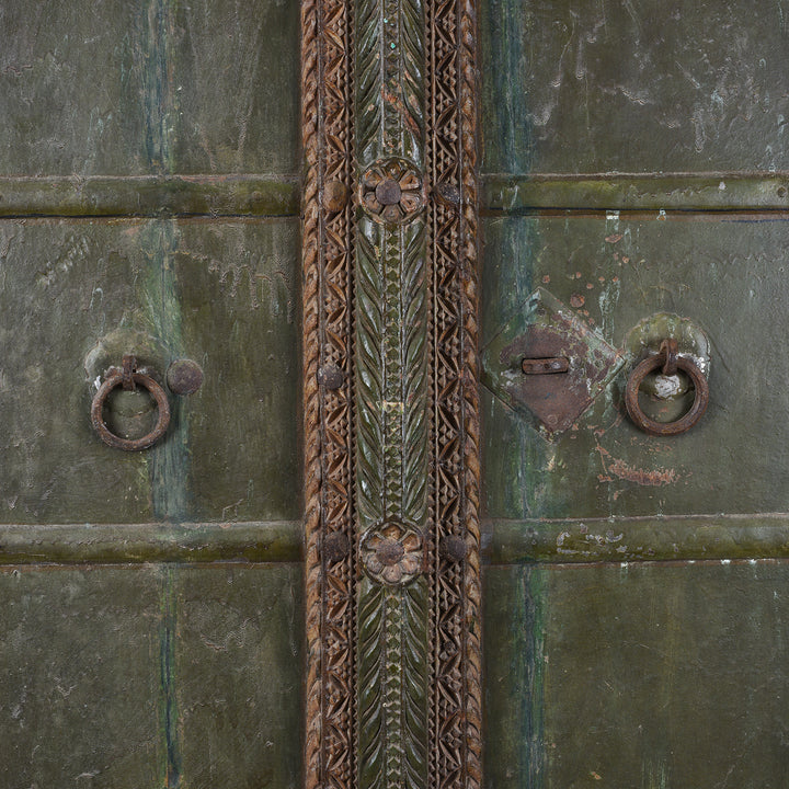 Handles Detail From Antique Indian Painted Bikaner Door | Indigo Antiques