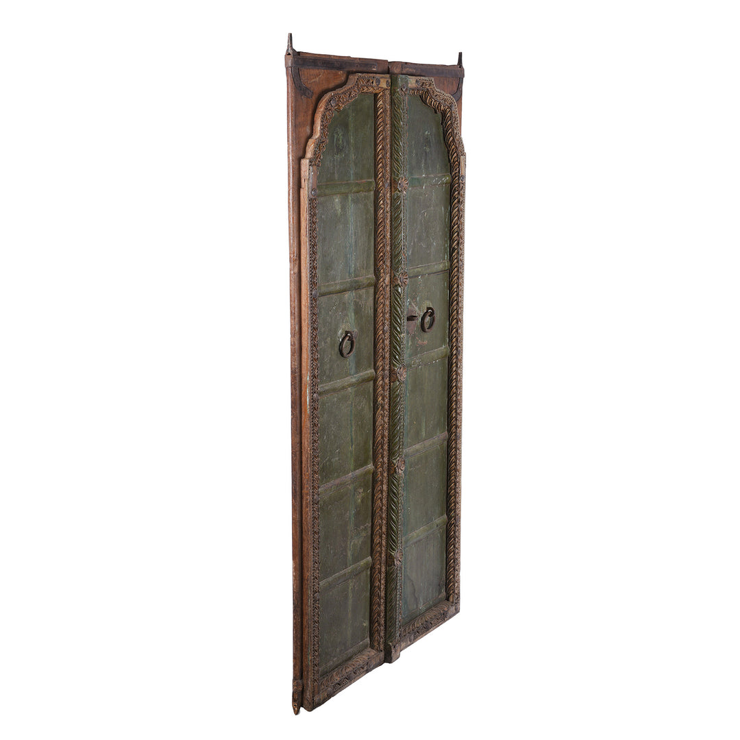 Angled View Of Antique Indian Painted Bikaner Door | Indigo Antiques