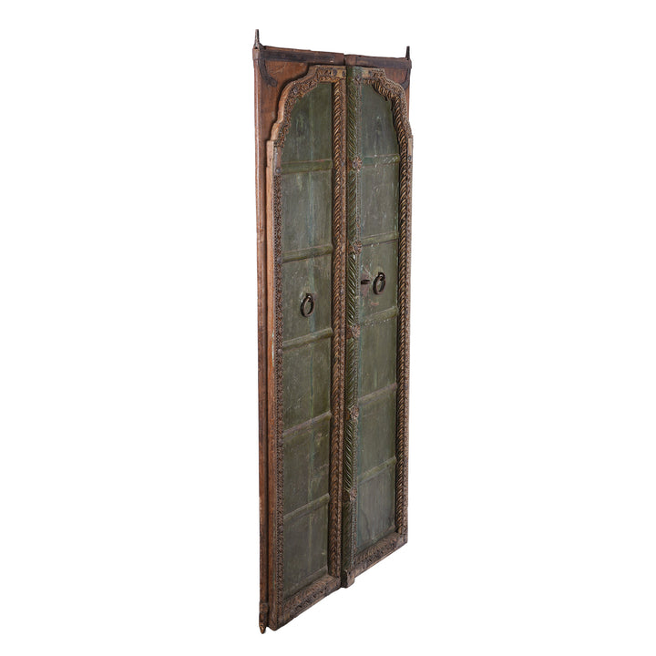 Angled View Of Antique Indian Painted Bikaner Door | Indigo Antiques