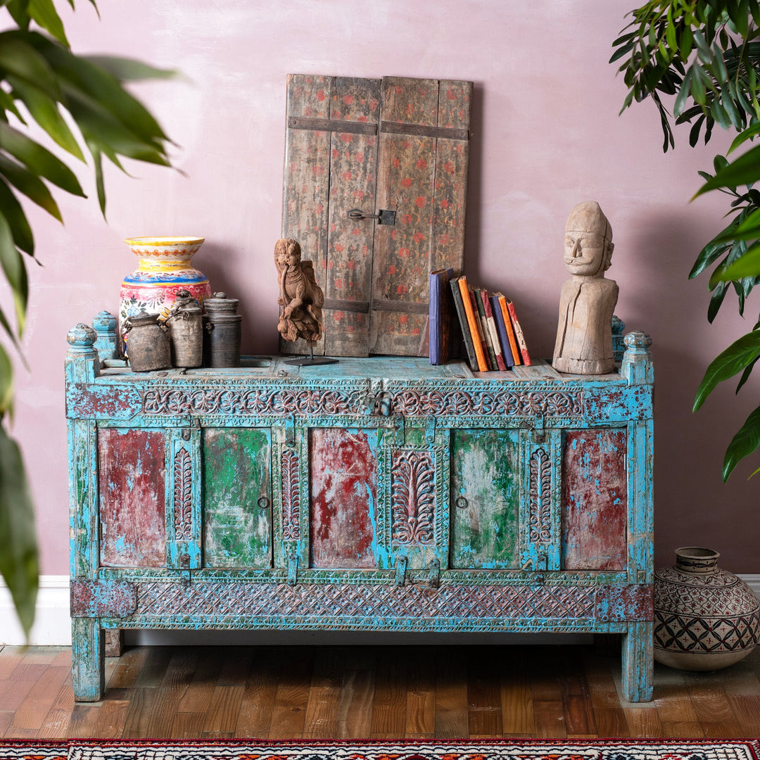 Antique Indian Carved Manjus Dowry Chest | Indigo Antiques