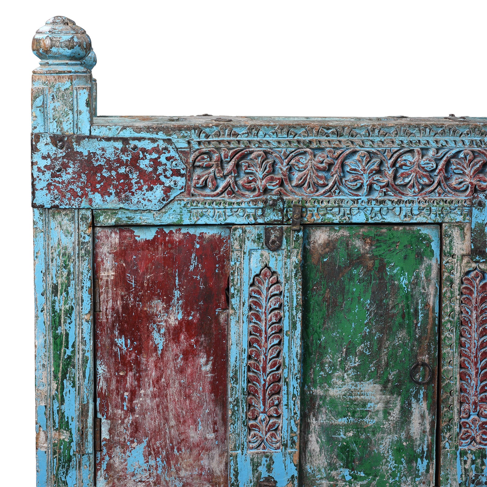 Corner Detail From Antique Indian Carved Manjus Dowry Chest | Indigo Antiques