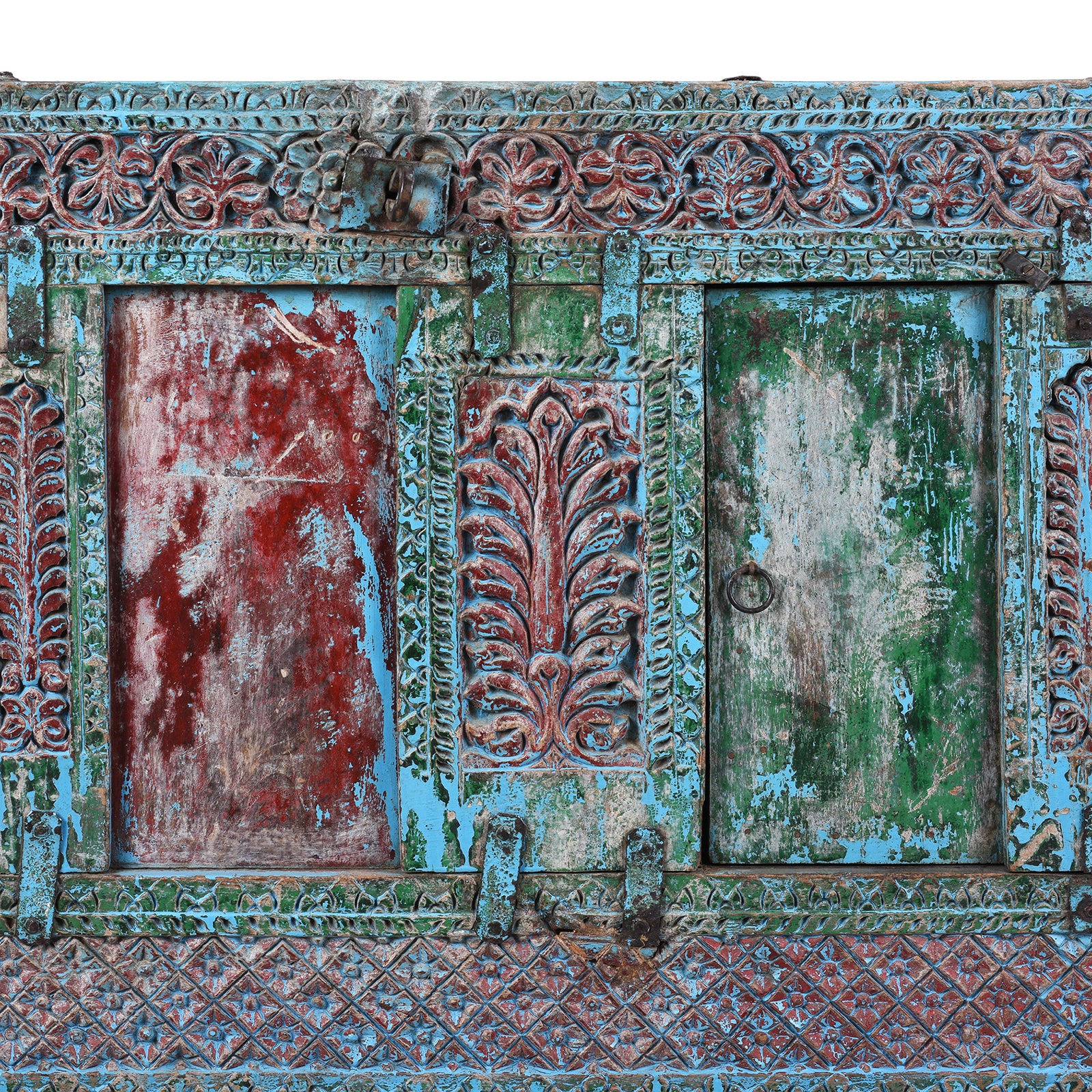 Carving Detail From Antique Indian Carved Manjus Dowry Chest | Indigo Antiques