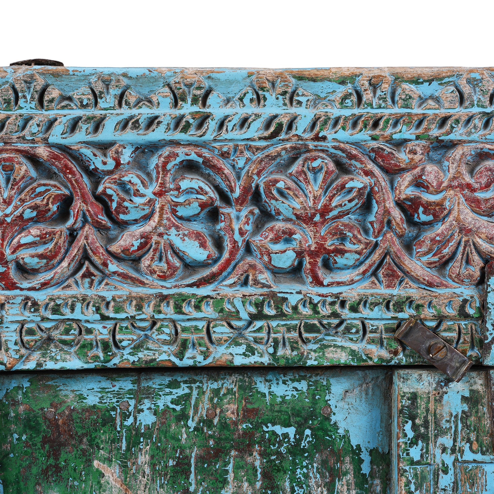 Carving Detail From Antique Indian Carved Manjus Dowry Chest | Indigo Antiques
