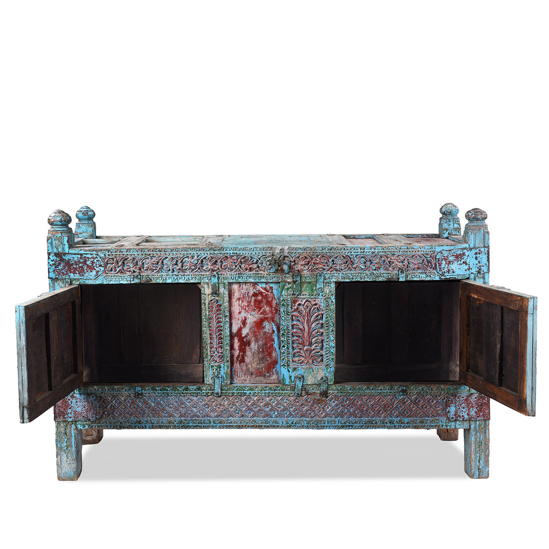 Interior Of Antique Indian Carved Manjus Dowry Chest | Indigo Antiques