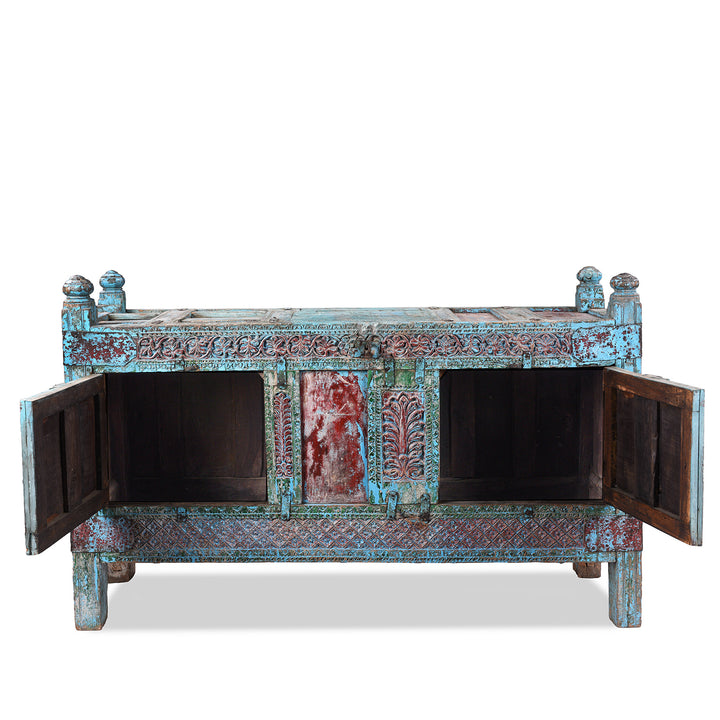Interior Of Antique Indian Carved Manjus Dowry Chest | Indigo Antiques