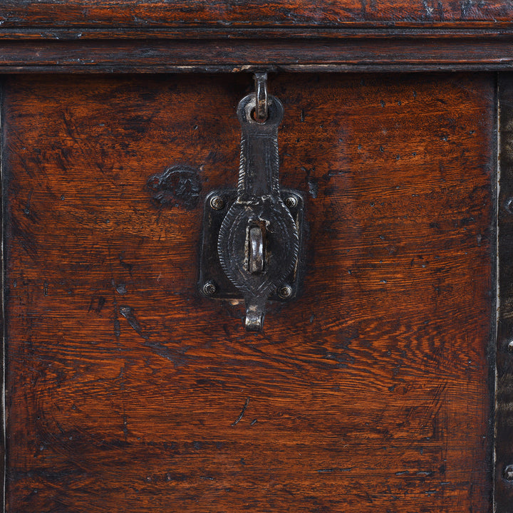Latch Detail From Antique Indian Iron Bound Teak Chest On Wheels | Indigo Antiques