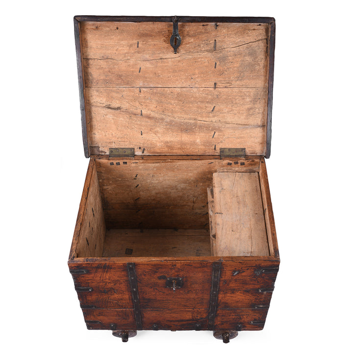 Interior Of Antique Indian Iron Bound Teak Chest On Wheels | Indigo Antiques